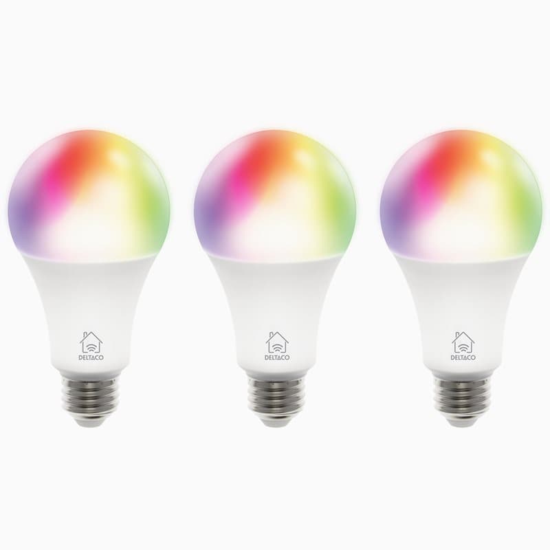 Deltaco Smart Home LED-lampor, RGB, E27, A60, 3-pack