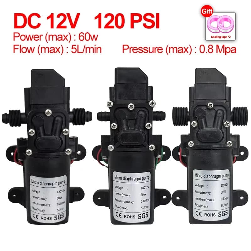 High Pressure Diaphragm Pump Mini Electric Self-priming Pump Water Washing Machine Pesticide Spraying,DC12V 120PSI 60W 5L/Min