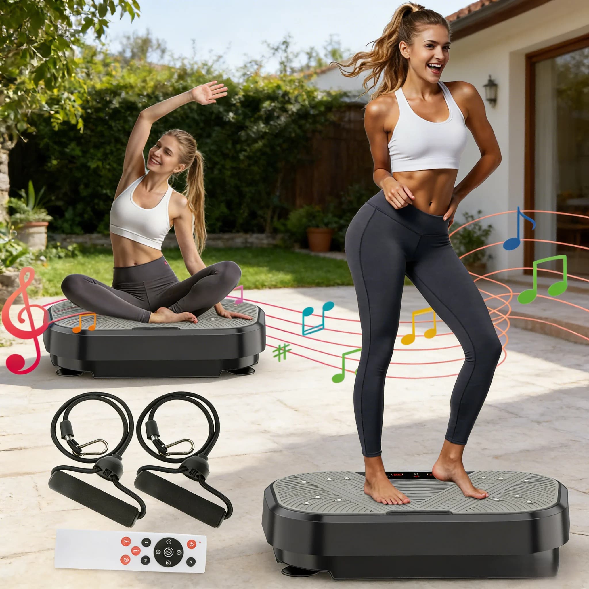 120-Level Adjustable Vibration Plate with 2 Bands Whole Body Fat Burning Muscle Toning Home Fitness Machine for Legs Glutes