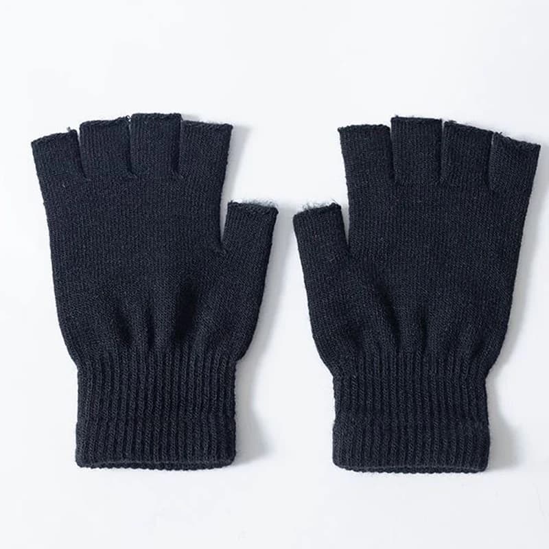 1pair Black Short Half Finger Fingerless Knit Wrist Glove Winter Warm Stretch Work Gloves for Women and Men Cycling Accessories