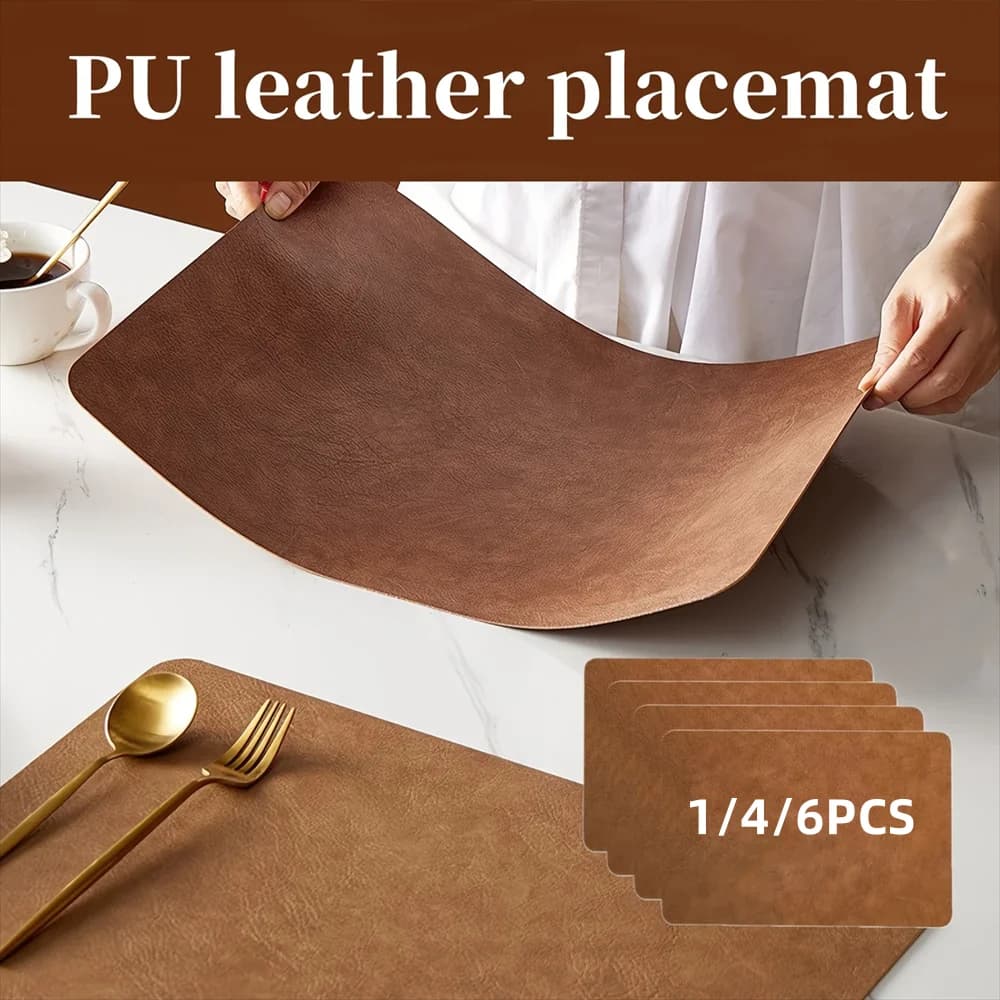 Square Imitation Faux Leather Kitchen Dining Table Insulation Placemat,Restaurant Decoration Insulation Table Mat 1/4/6pcs