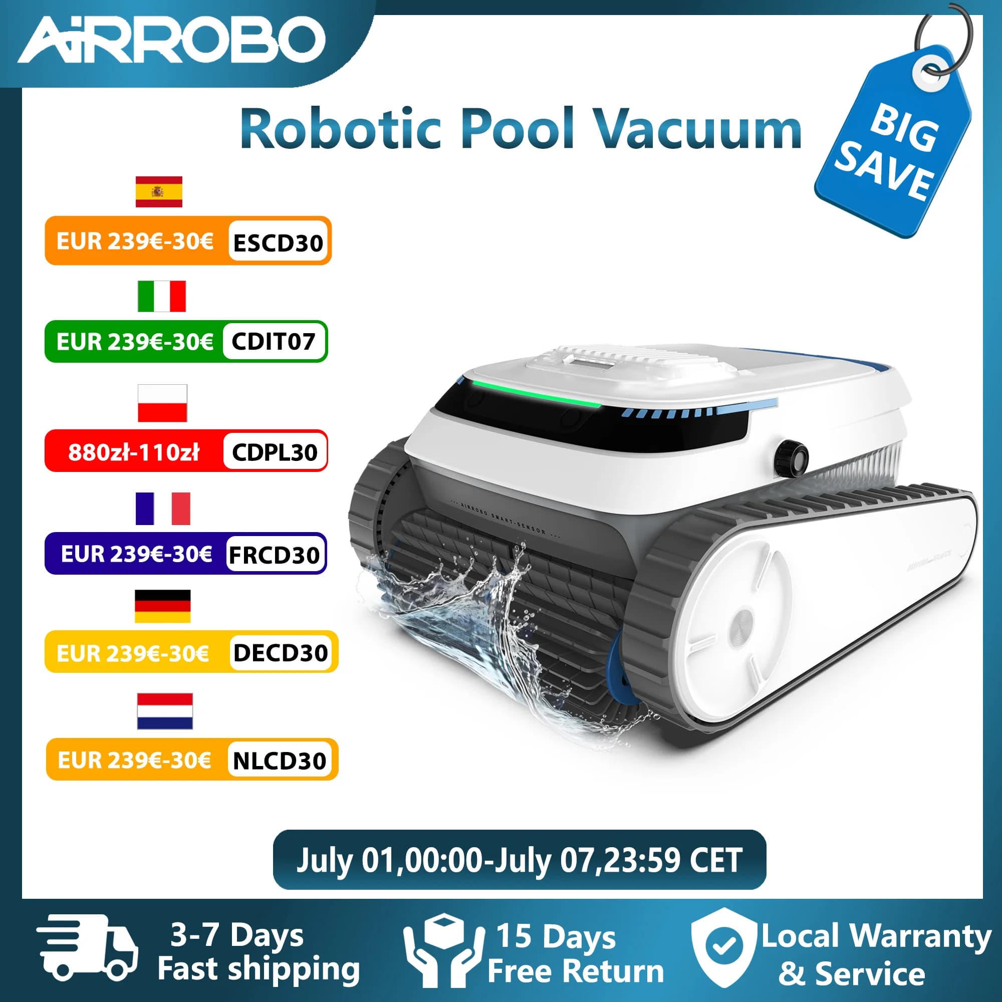 AIRROBO PC10 Smart Pool Cleaner Robot-120 Min Runtime, Wall Climbing, Cleans Floors/Walls/Waterline for Inground & Above Pools