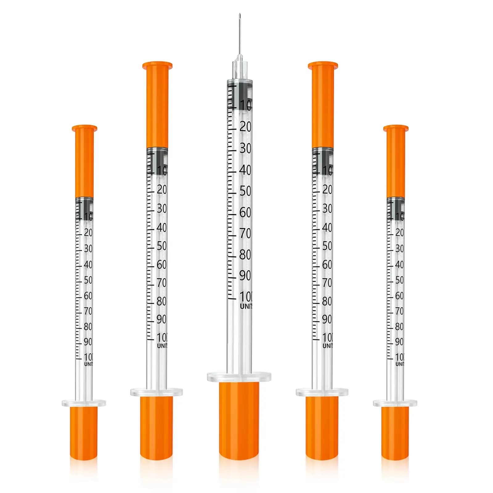 1ml 100pcs/box Disposable Safety Sterile Insulin Orange Cap Syringe Plastic Liquid Dispenser for pet animal