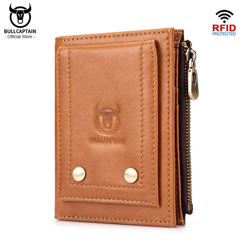 BULLCAPTAIN New Small Wallet Genuine Leather Wallets Coin Purse Quality Short Male Money Bag Rifd Hardware Pull Card Walletes