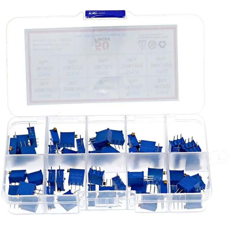 50Pcs/Box 10value x 5pcs 3296X 100 ohm - 500K Multiturn Trimmer Resistance Potentiometer Kit