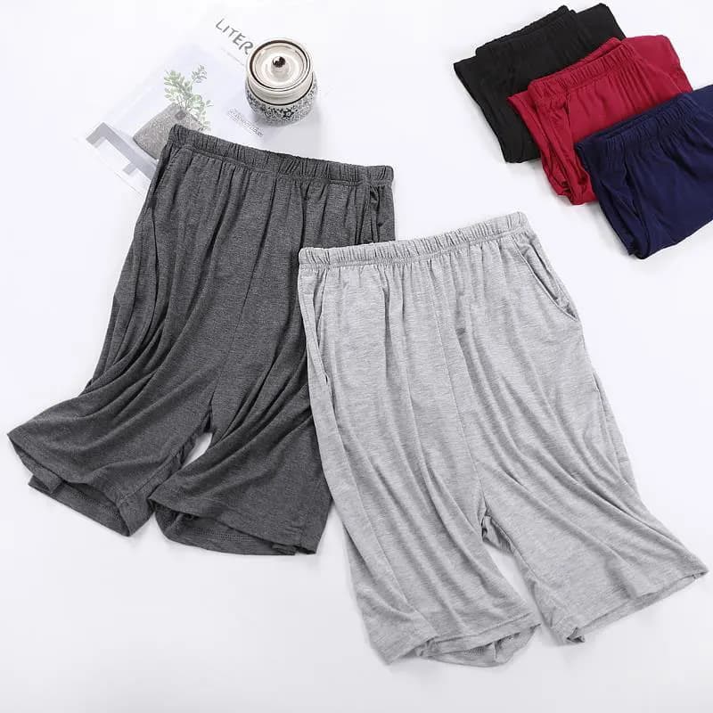 Large Size Summer Viscose Men Sleep Pants Casual Drawstring Short Pants Male Sleeping Shorts Loose Comfortable Man Sleep Bottoms