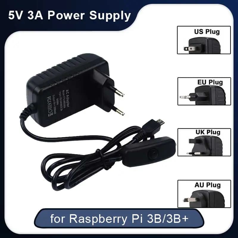 5V 3A Raspberry Pi 3 Model B+ Power Supply Micro USB Port Power Adapter AC Switch EU UK AU US Plug Charger for Raspberry Pi 3B