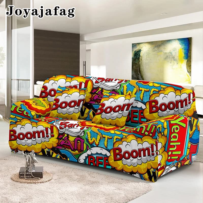 Pop Abstract Comic Sofa Cover For Living Room 1/2/3/4 Seat Cartoon Stretch Couch Covers Washable Dust-proof Elastic Slipcover