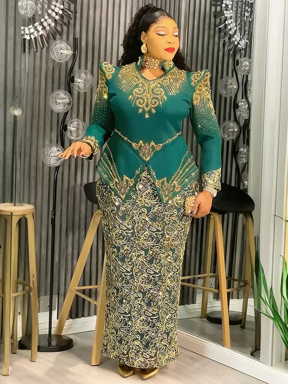 Luxury African Dresses For Women Elegant Long Sleeve Maxi Robe Ankara Dashiki Outfits Wedding Party Evening Plus Size Dress Gown