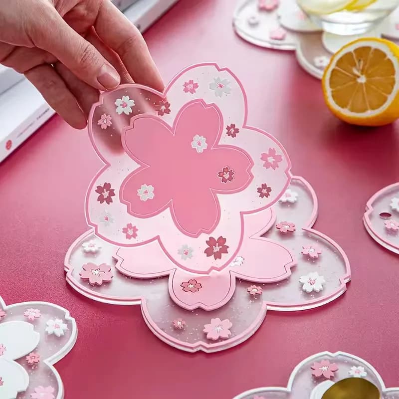 Cherry Blossom Heat Insulation Pad Dining Table Mat Anti-skid Cup Pads Non-slip Coaster Kitchen Accessories Sakura Coasters Cute