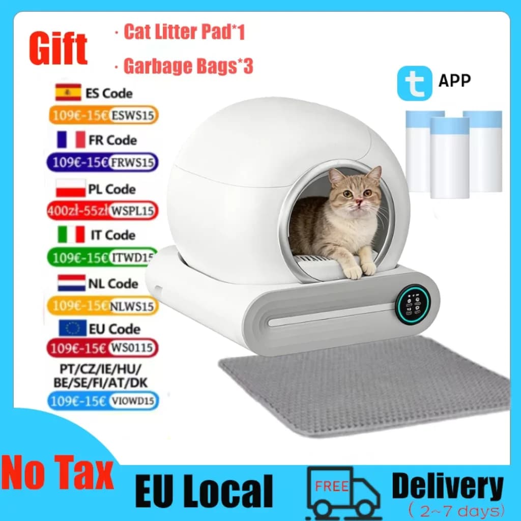Smart Self Cleaning Cat Litter Box 65L Extra Large Closed Automatic Cat Toilet App Control Cat Litter Tray Arenero Gato for Cats