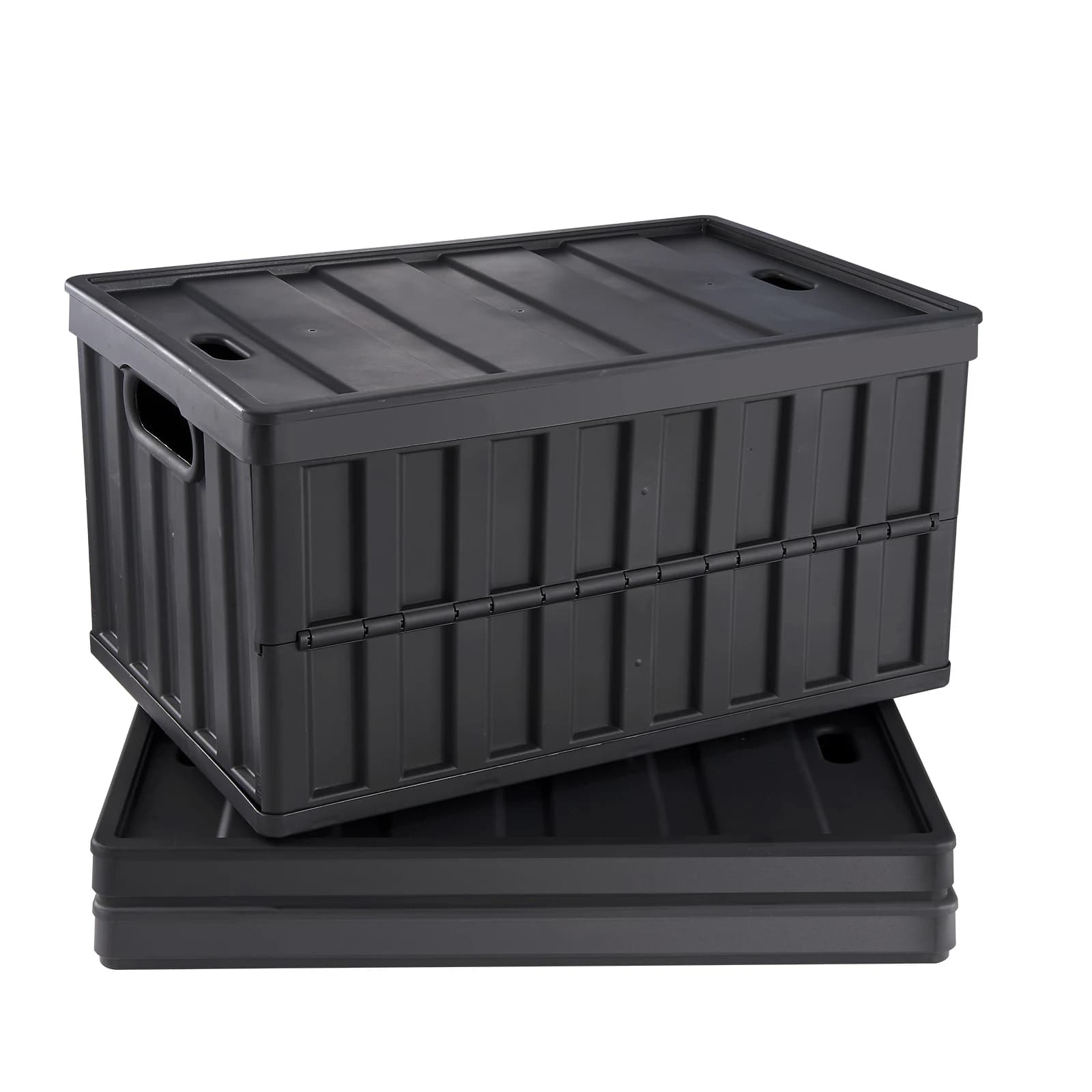 SucceBuy Set of 3 45L/65L Collapsible Storage Bins Folding Stackable Utility Garage Crates with Lids for Clothes Snack Grocery