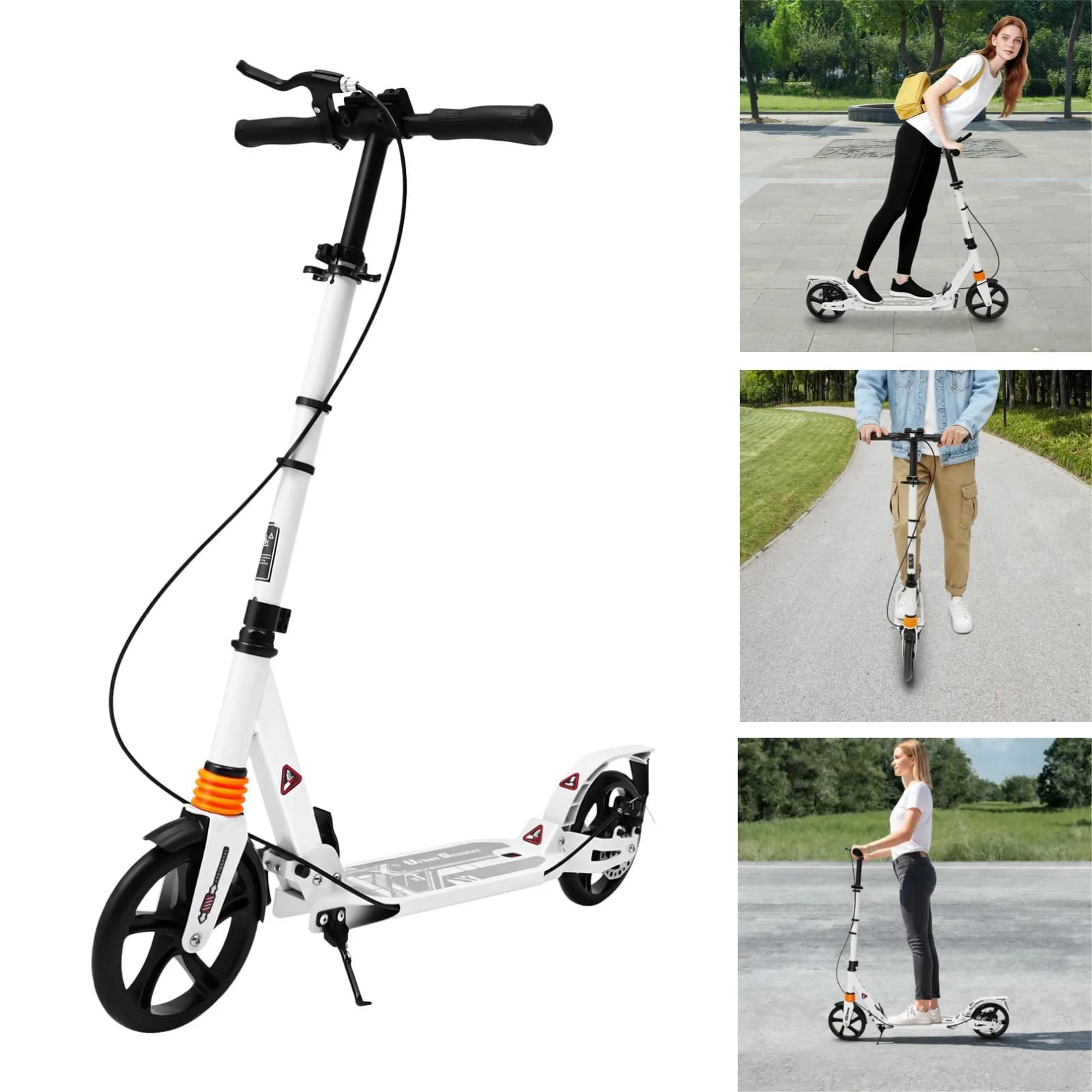 Foldable Kick Scooter 220lbs Capacity Adjustable Height 37"-42" Dual Brakes PU Wheels Shock Absorber Commuter Scooter for Adults
