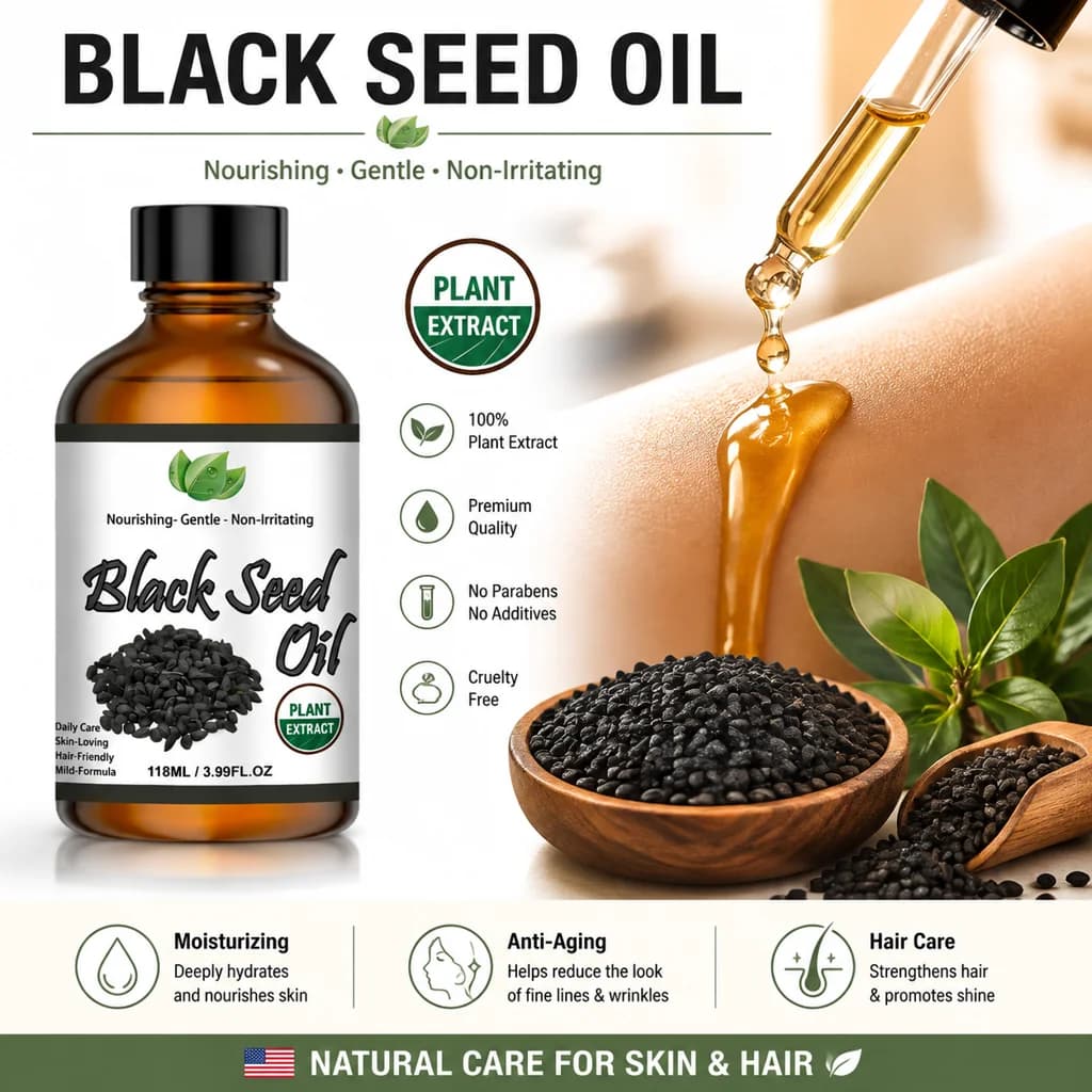 Organic Black Seed Oil Hair,Body & Face Nourishing Moisturize Essence Oil Natural Smooth Skin Care Product Multi Effect Care Oil