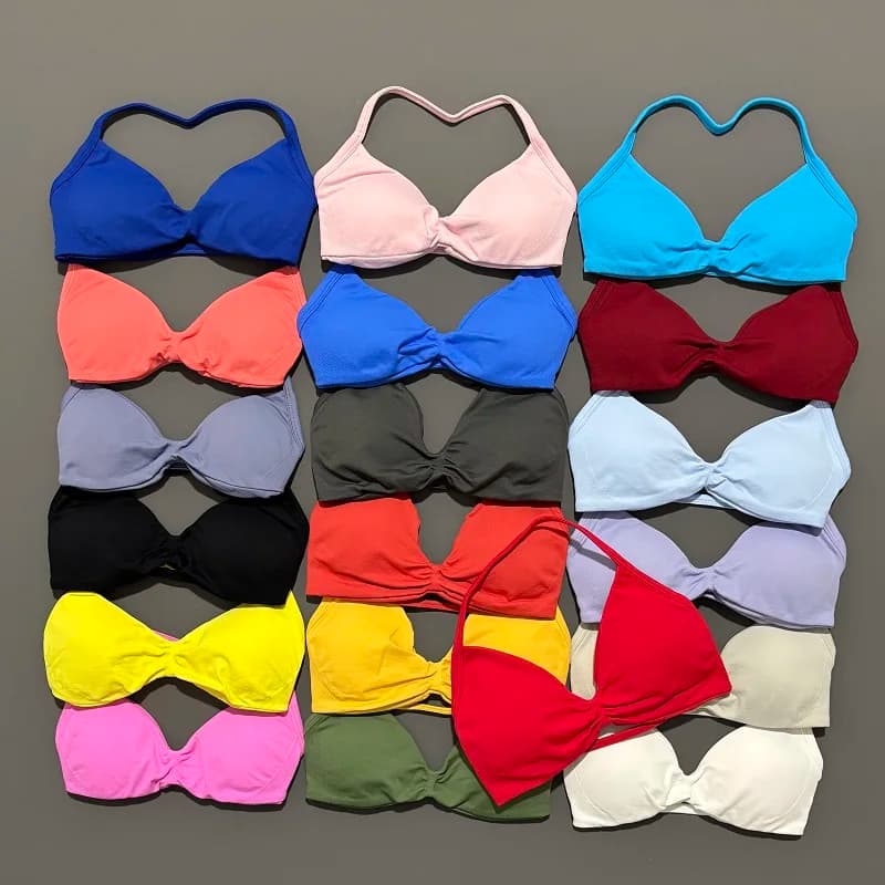 Sports Bra Strappy Backless Yoga Gym Bra Scrunch Push-up Removable Cups Women Workout Clothing Gym Top Halter Sport Bras