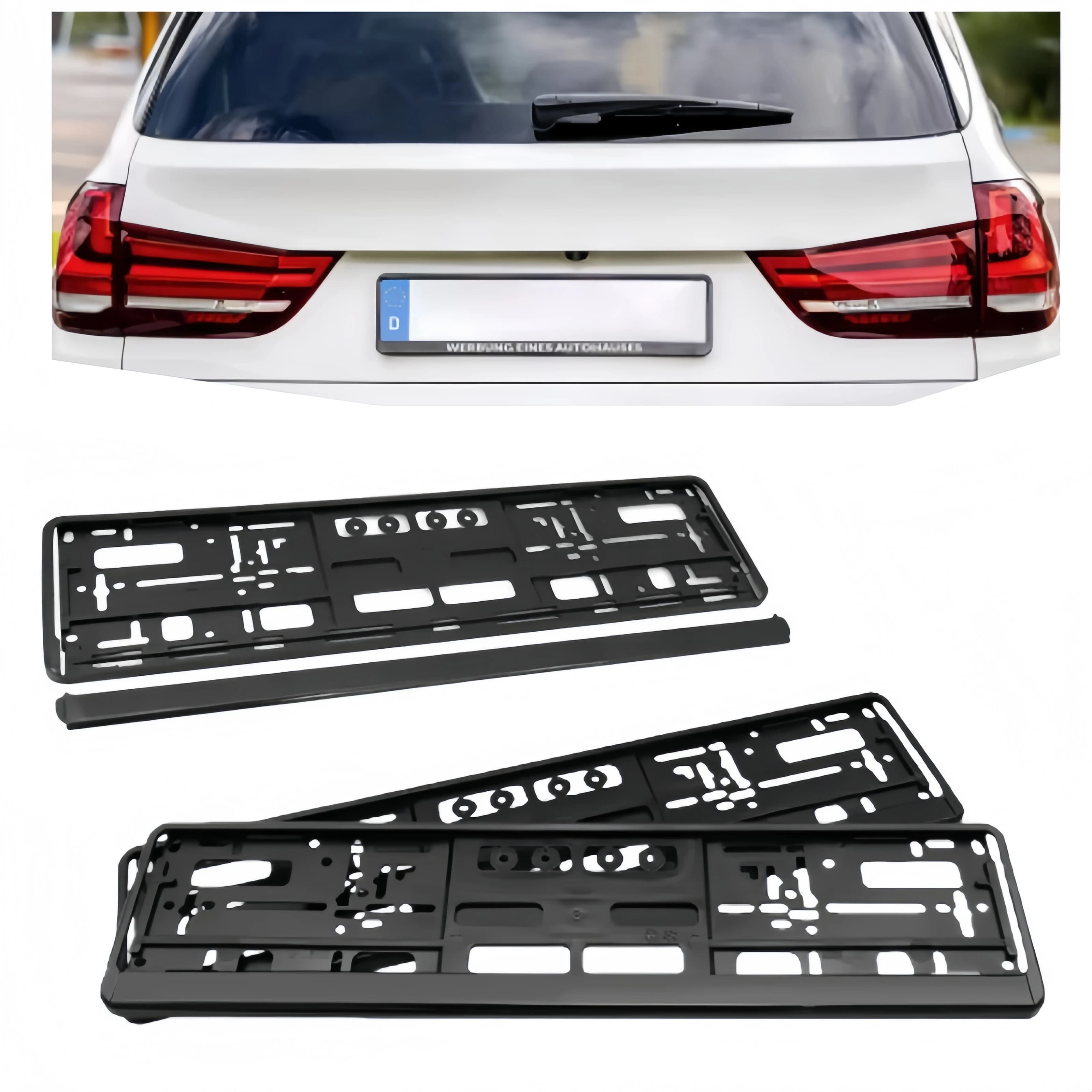 2Pcs Black EU Standard License Plate Holder Bracket Frame Easy Install Anti-corrosion Waterproof Durable Car Auto Accessor Mount