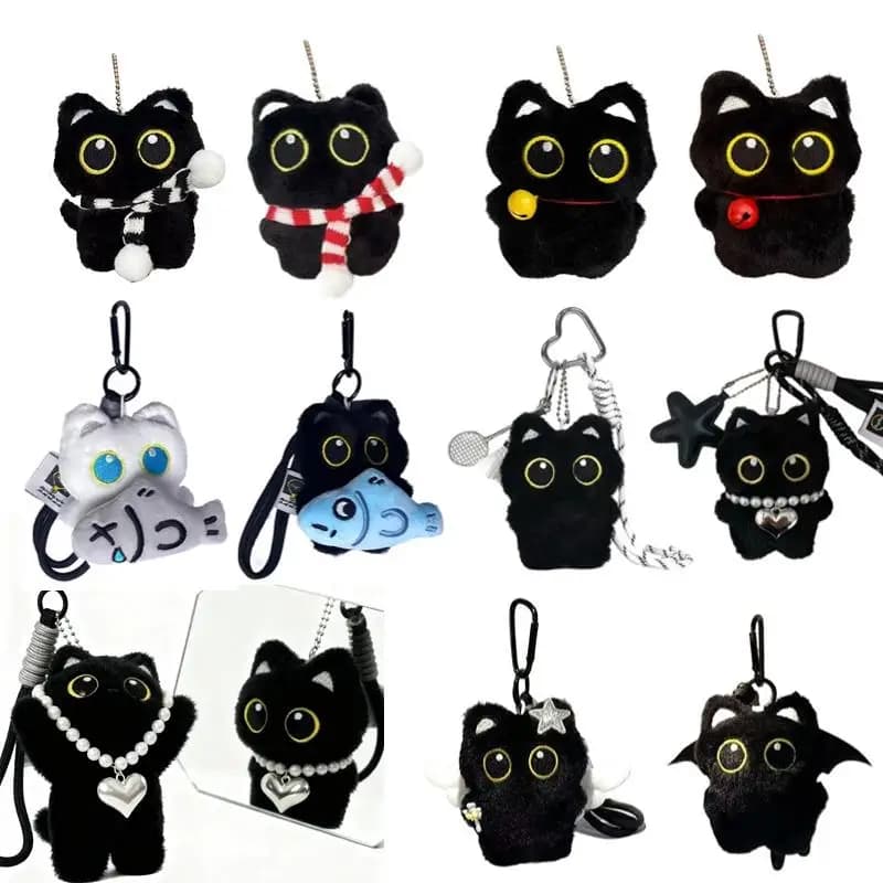 Cute Black Cat Plush Toy Doll Keychain Small Pendant Car Keyring Kitten Toy Doll For Boy Girl Brithday Gifts