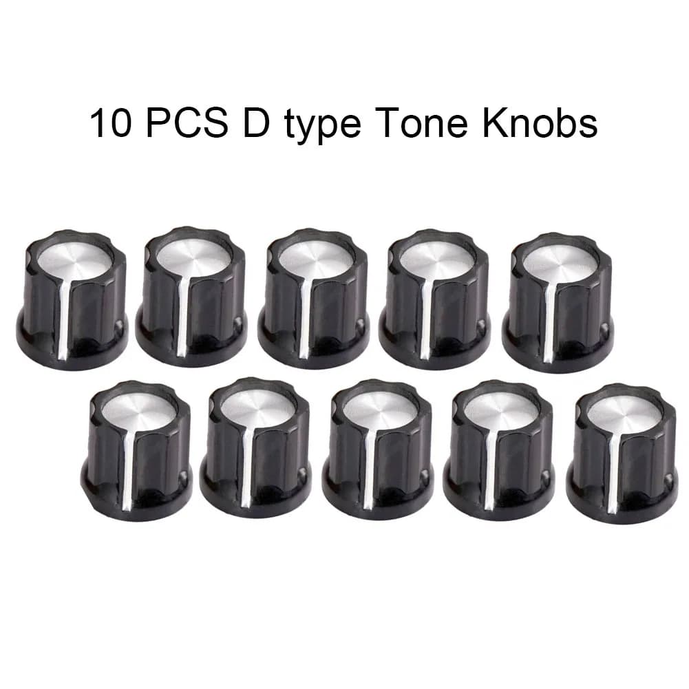 10pcs Guitar Tone Knobs 6mm Shaft Hole Bass For Electric Guitar Knob Plastic+Aluminum Sheet Potentiometer Volume Control
