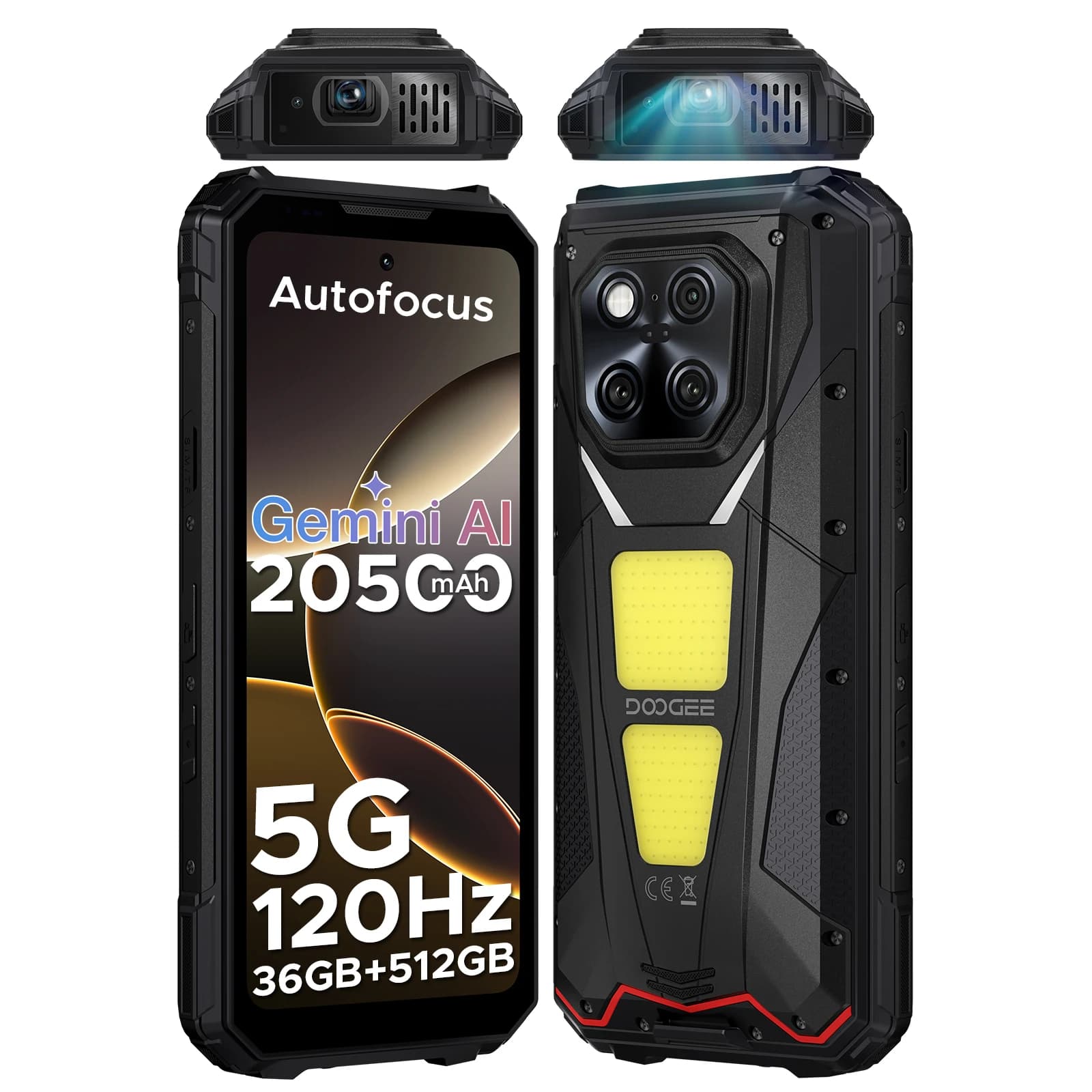 DOOGEE V Max Play 5G Projector Rugged Phone 6.78" Display 20500mAh Battery Dual Camping lights Dimensity 7300 NFC Smartphone