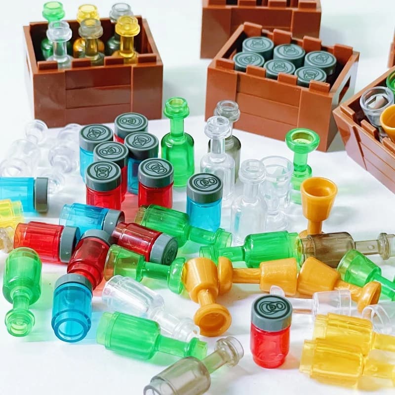 Wine Bottles, Cups, and Highball Glasses with Wooden Crates Small Particles DIY Building Blocks Set Accessory Random Item