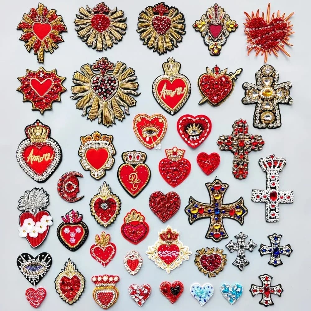 Embroidery Sequined Alphabet Pearl Letter Cross Patch,sequins Heart Beaded Eye Patches Badges Appliques for Clothing WF2210252