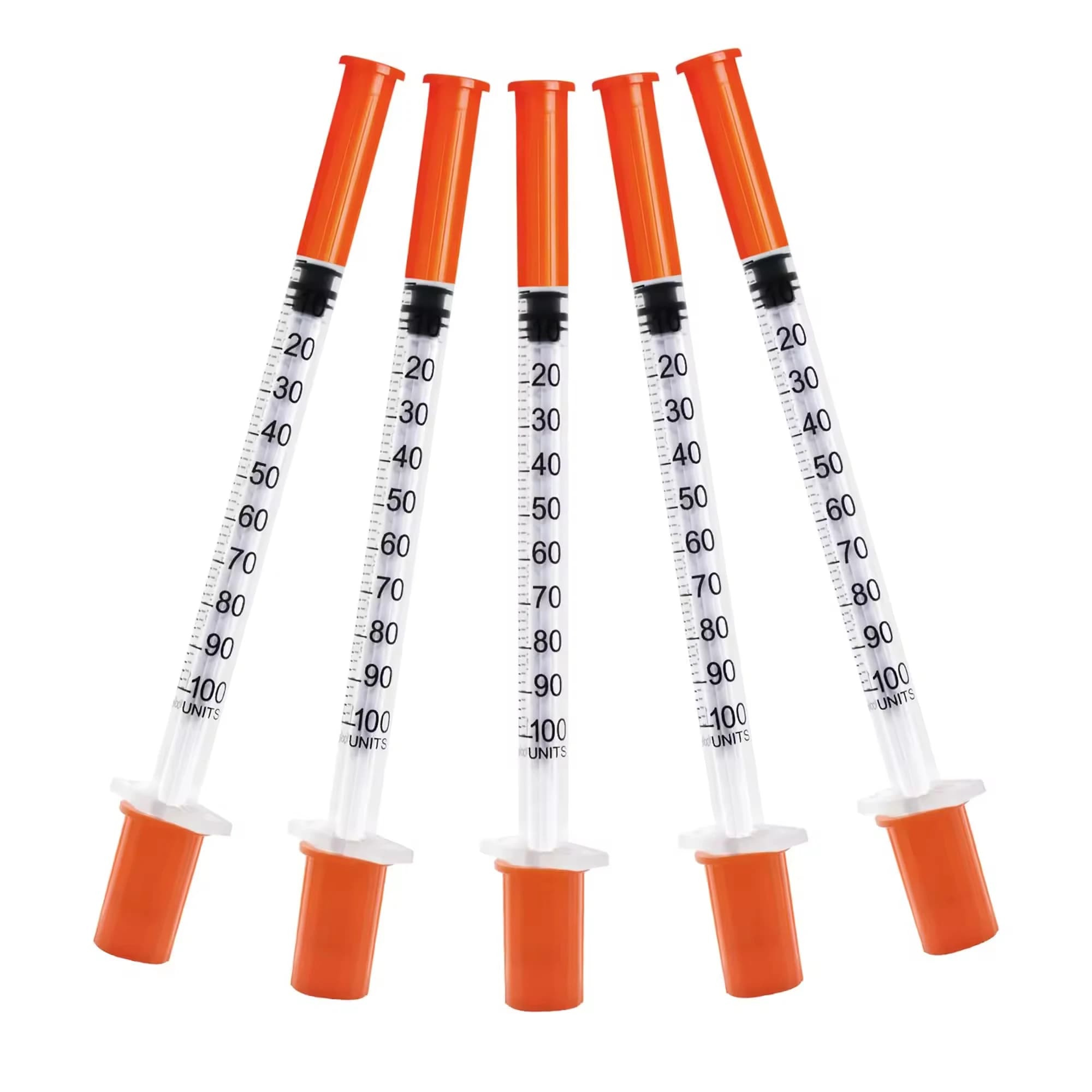 100Pack Sterilized 1ml/cc 30G 8mm insulin Syringe With 5/16inch Needle Disposable Individual Wrapped Orange injector for Animal