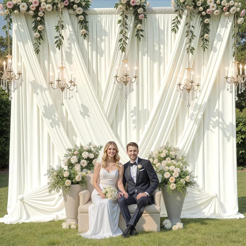 2 Panels Ivory White Backdrop Curtains Wrinkle Resistant Polyester Wedding Drapes for Birthday Photography Party Home Decoration