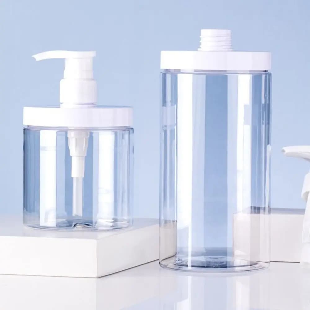 500/1000ml Pump Bottle Dispenser Wide Mouth Clear Shower Soap Dispenser Refillable PET Storage Bottle