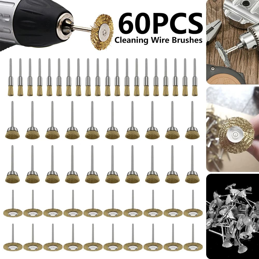 20-60PCS Wire Brass Wheel Brush for Dremel Rotary Tool Drill Bit Metal Rust Removal Polishing Deburring T Shape Wheel Brush 2025