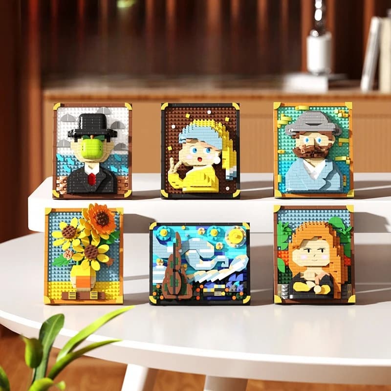 Hot-selling World-famous Painting Assembly Building Blocks Creative Pixel Oil Painting Frame Sunflower Building Block Decoration