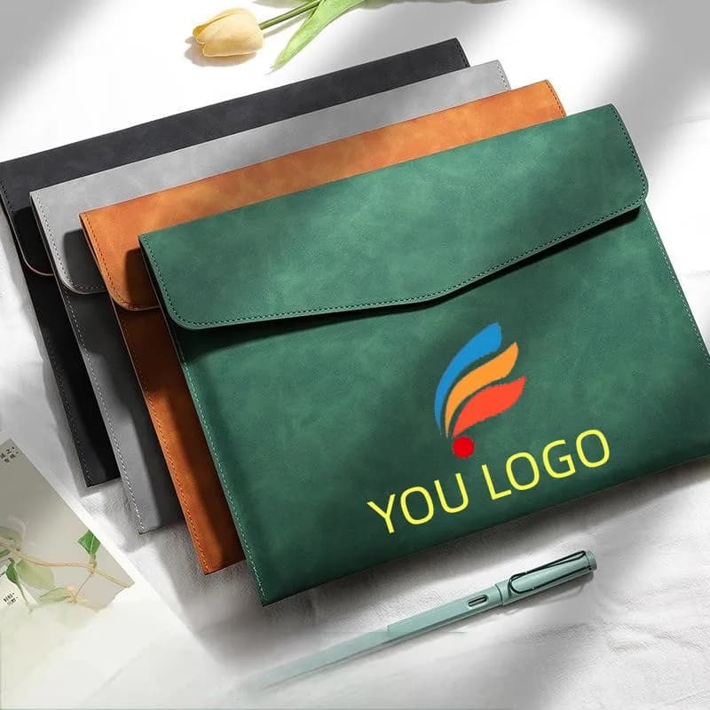 Personalized LOGO A4 Leather Business File Bag Custom Simple Big Capacity Waterproof Document Bag Fashion Briefcase Contract Bag