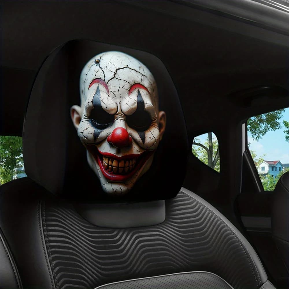 2pcs Clown Print Car Headrest Covers , Easy to Install and Wash, Universally Applicable