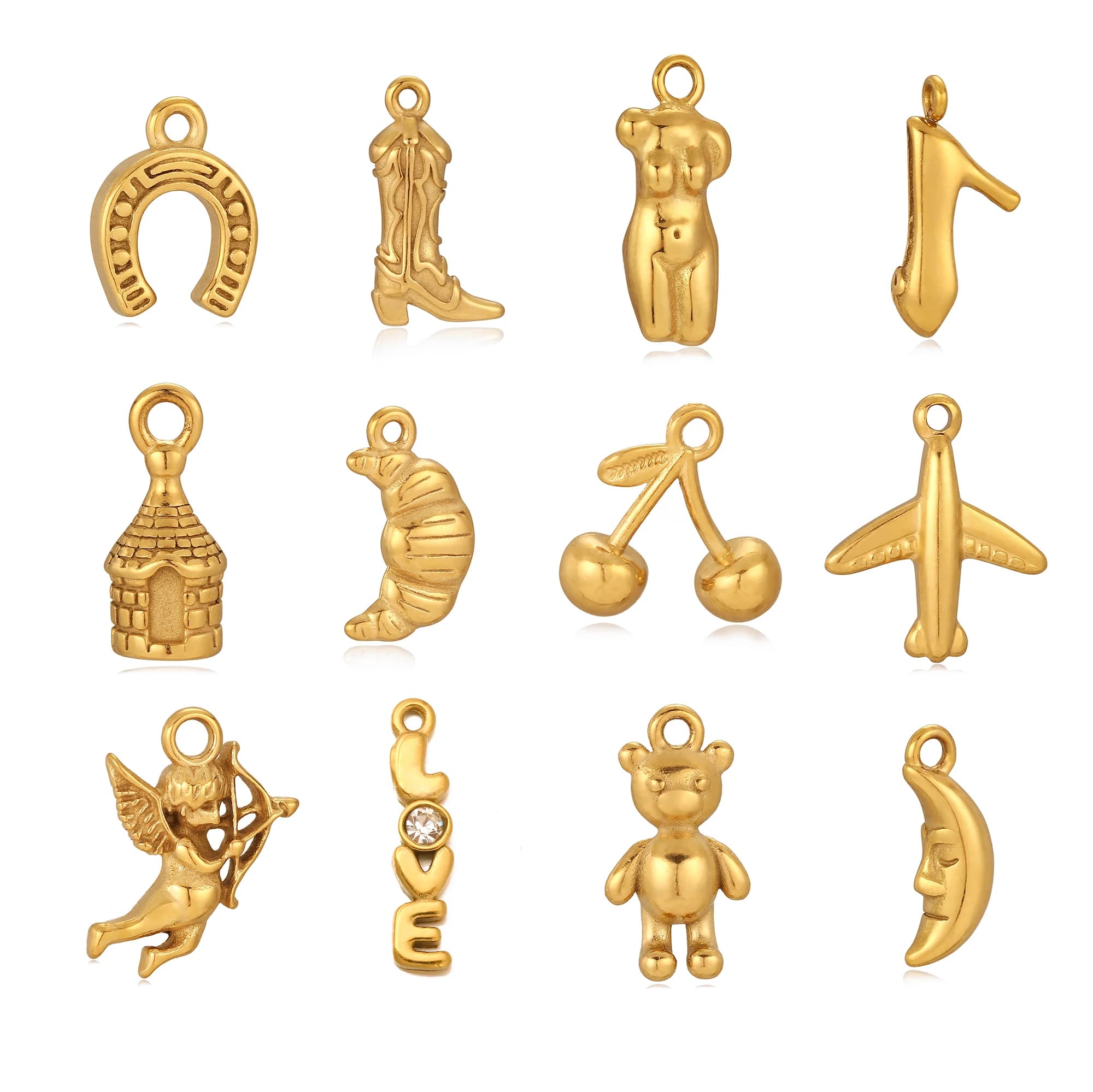 3Pcs Airplane/Body/Cowboy Boot/Ox Horn Charms Stainless Steel Waterproof Pendants DIY Earrings Necklace Jewelry Making Findings