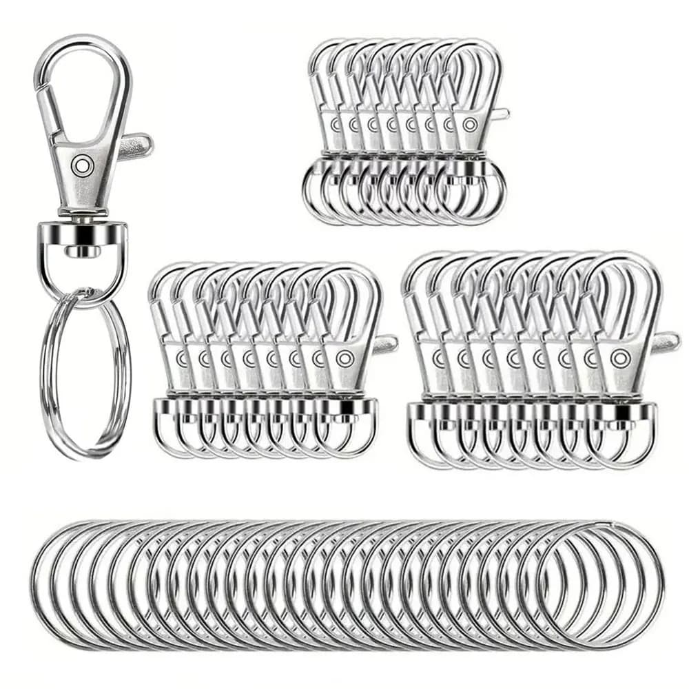 50PCS Swivel Snap Hooks With Key Rings Metal Swivel Lobster Claw Clasps In Clasps In Assorted Sizes (Large, Medium, Small)