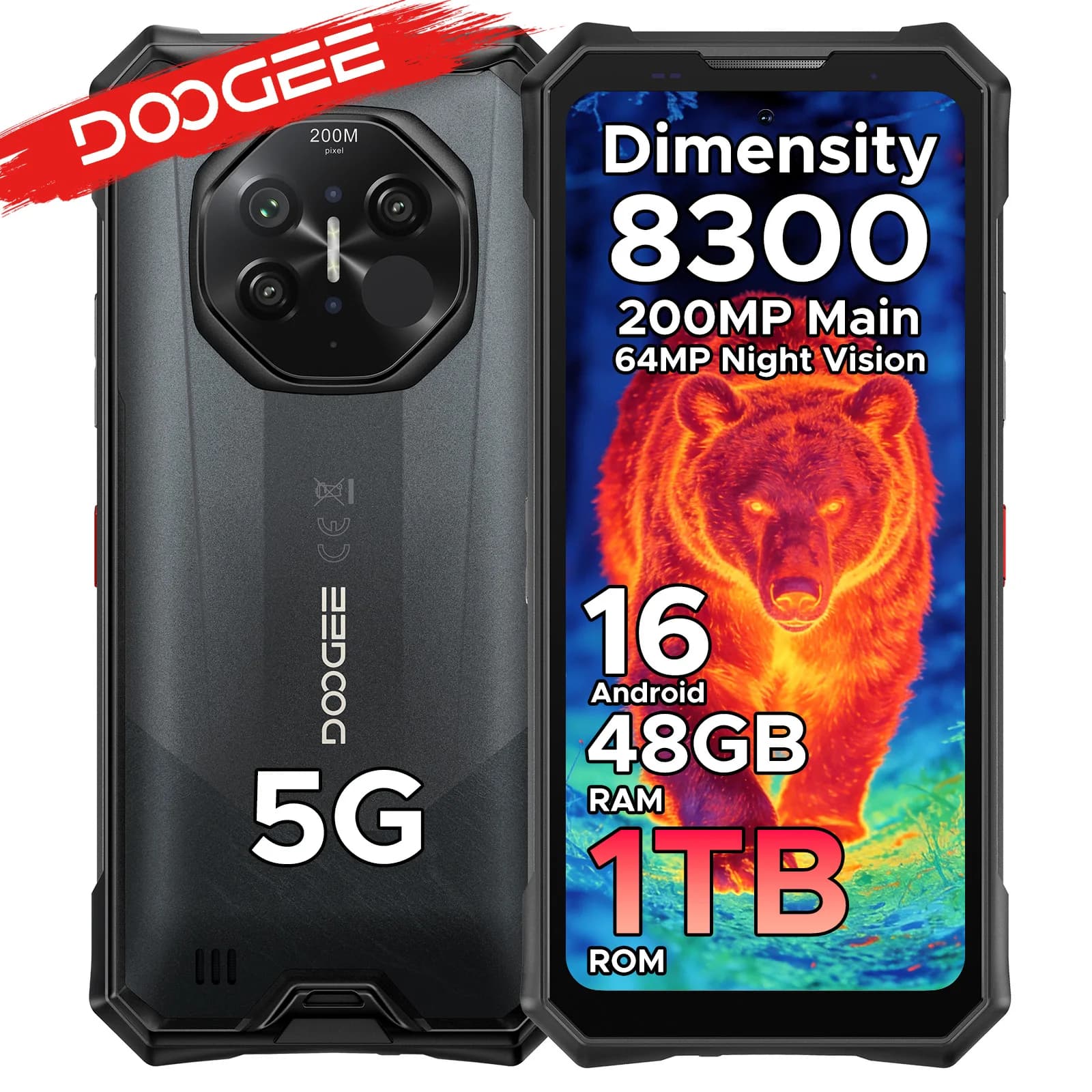 DOOGEE S300 Plus Thermal 5G Rugged Phone Dimensity 8300 Thermal Imaging 6.78" 200MP AI Camera 48GB(12+36) RAM 1TB ROM 11000mAh Battery Android 16 66W