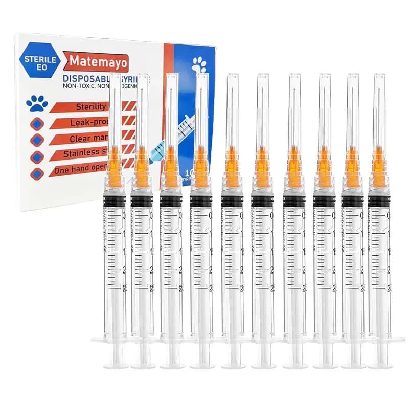 10pcs/Box 2/3ml Disposable Luer Lock Syringes with 23/25Ga Stainless Needle For Pet Farm Animal Measuring Liquid Refilling