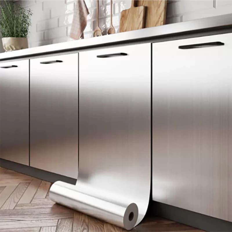 40cm metal brushed silver wall sticker stainless steel kitchen living room refrigerator countertop adhesive wallpaper