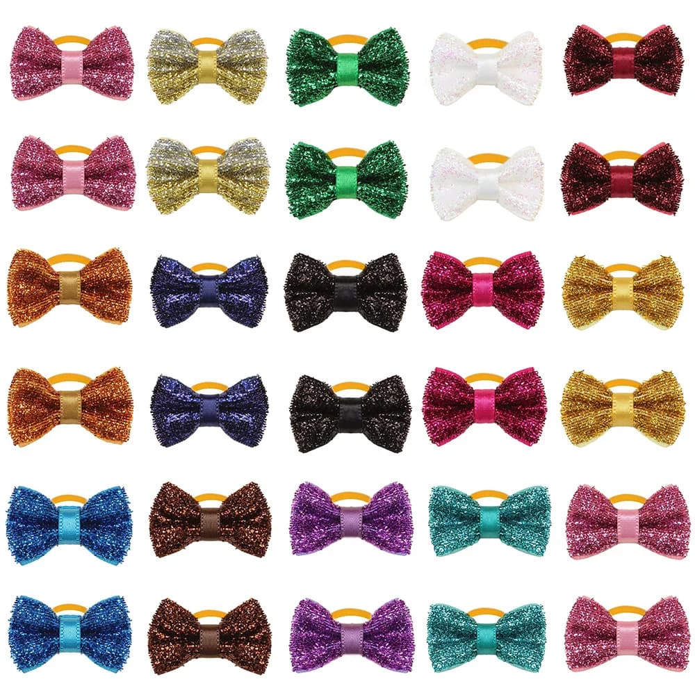 50/100pcs Christmas Small Dog Bows with Rubber Bands Handmade Puppy Grooming Accessories MixColor Pet Supplies for Dogs and Cats