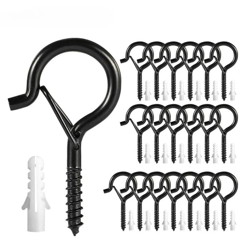 6-21PCS Hanger Hooks with Safety Buckle Windproof Screw Hooks Hanging Outdoor String Lights,Ceiling Hook Plants Christmas Lights