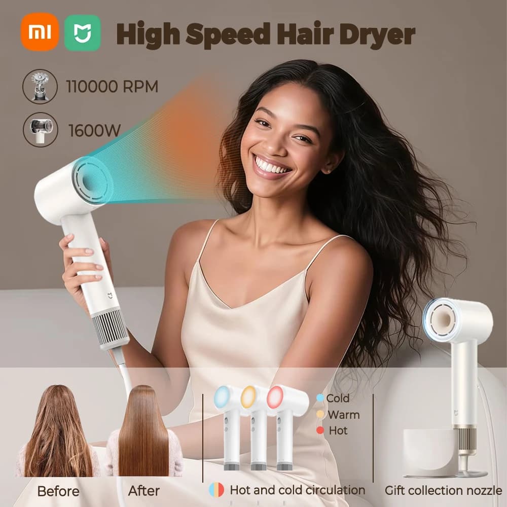 XIAOMI MIJIA High Speed Hair Dryer Professional Negative Ion Hair Care 110,000 Rpm 1600W Electric Portable Hair Dryer