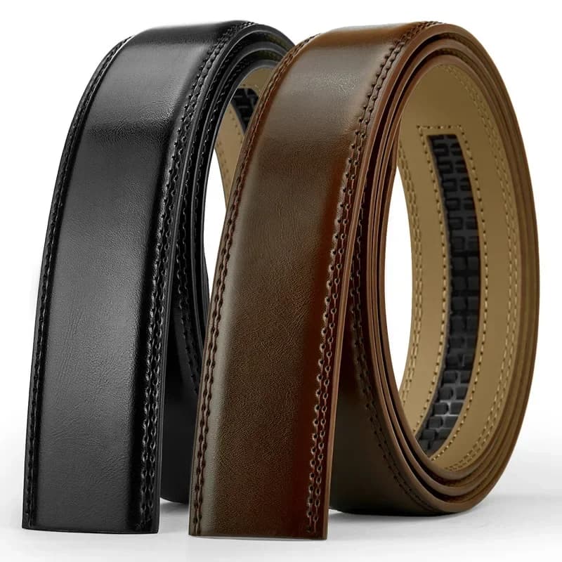 Genuine Leather No-Buckle Belt for Men - 3.5cm Width, 115-145cm Sizes, Black/Brown (Cinturones Para Mujer)
