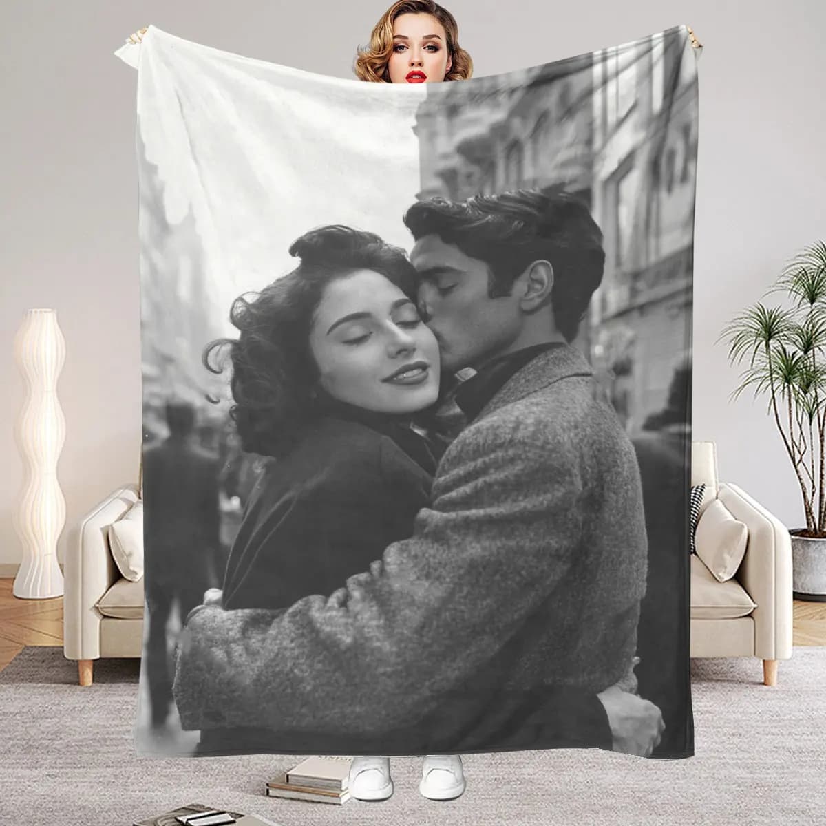 1 Piece of Custom DIY Personalized Photo Blanket for Your Loved One - Flannel Blanket with Personalized Photo, Soft and Warm, Suitable for Sofa, Bed,