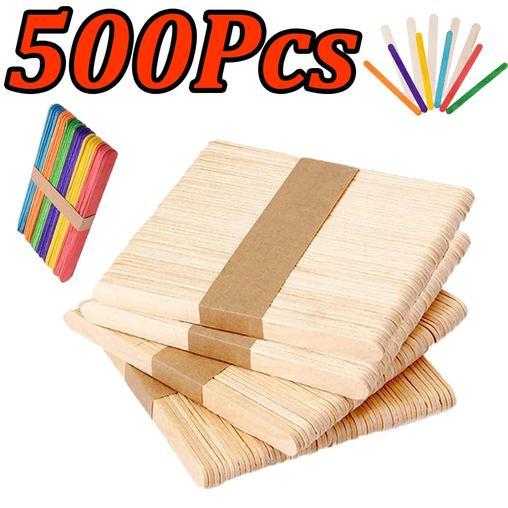 50-500Pcs Colored Ice Cream Popsicle Stick Natural Craft Sticks Wooden Popsicle Stick DIY Craft Supplies Resin Making Tools