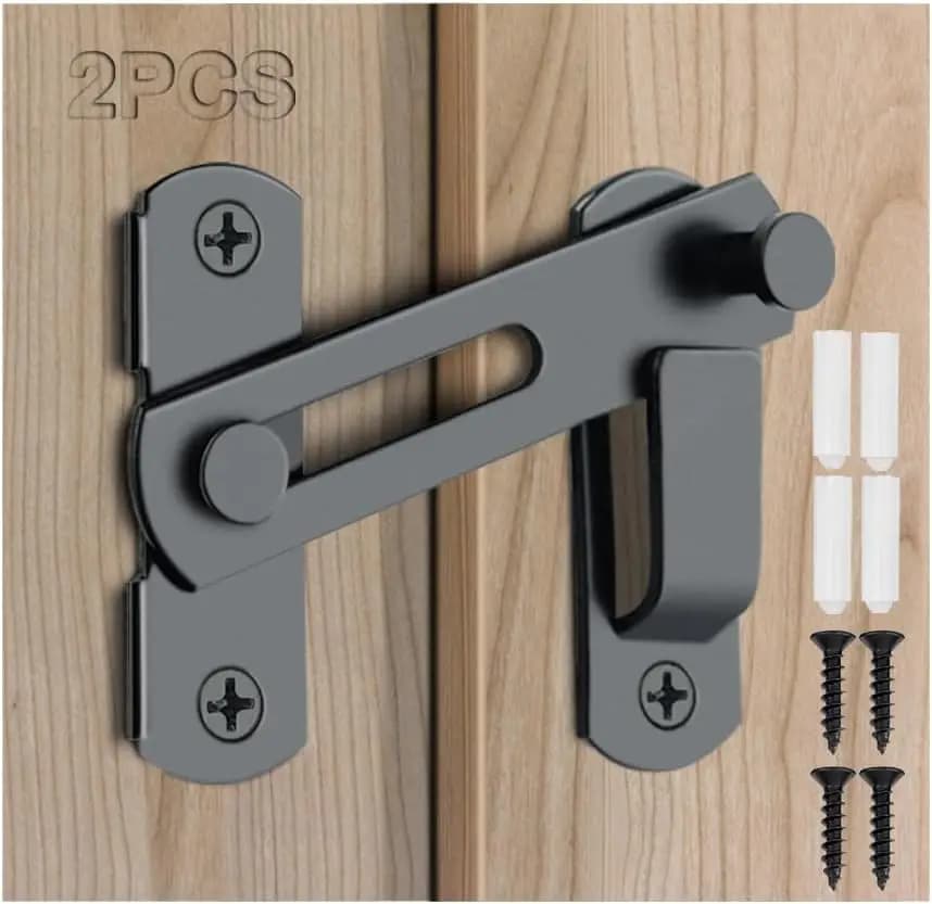 2 Pcs/Set Barn Door Lock, 180 Degree Flip Sliding Barn Door Lock, Barn Door Lock, Sliding Door, Pet Door, Garage, Bathroom, Window, Outdoor (Black)