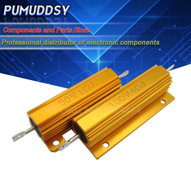 RX24 100W 50W Watt Power Metal Shell Aluminium Gold Resistor 1R 2R 3R 4R 5R 6R 8R 10R 15R 20R 30R 40R 100R 200R 220R Resistance