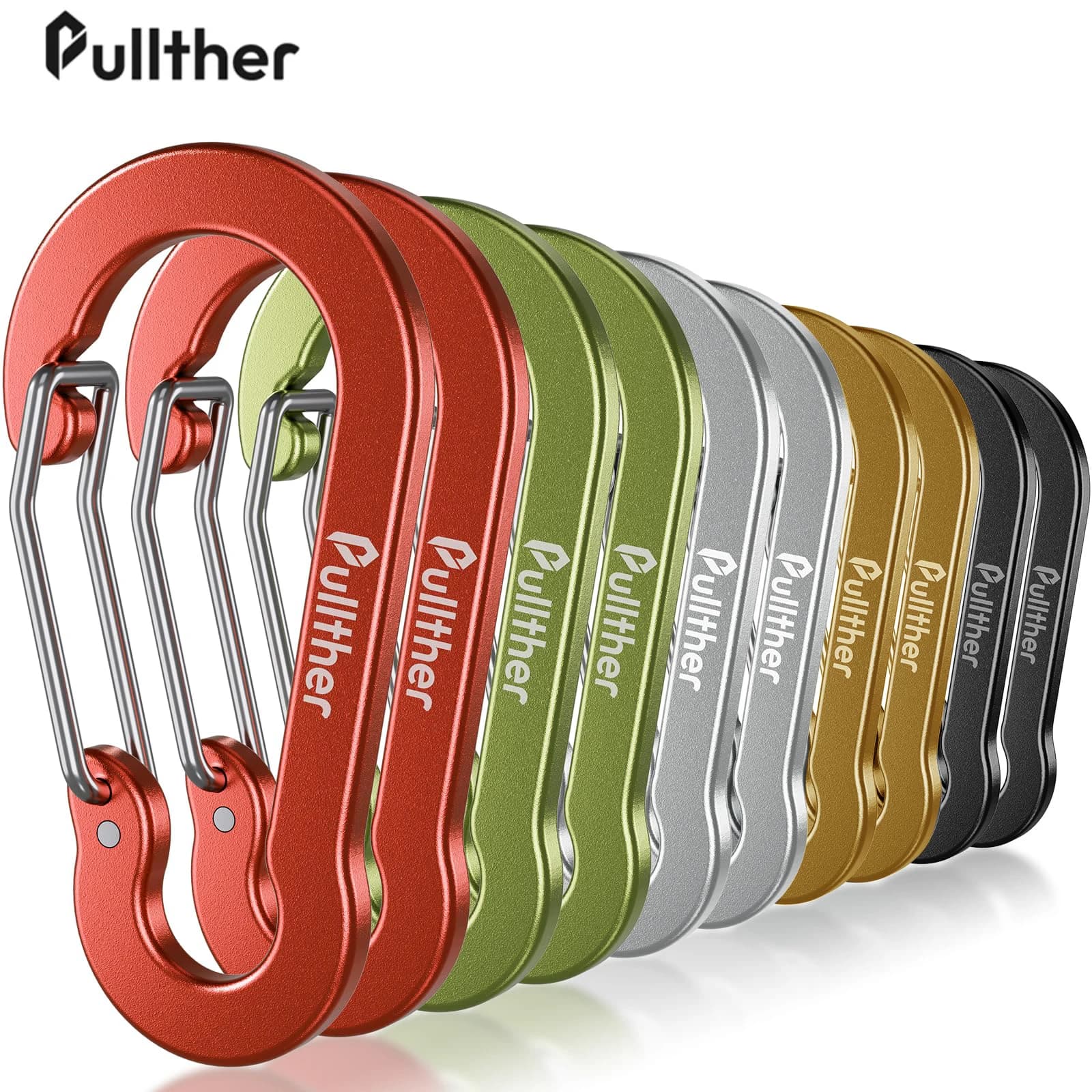 Pullther Fishing Multi Tool 10Pcs 5cm D-ring Aluminum Aalloy Carabiner Clip Outdoor Travel Hook Buckle Karabiner Camp Equipmen