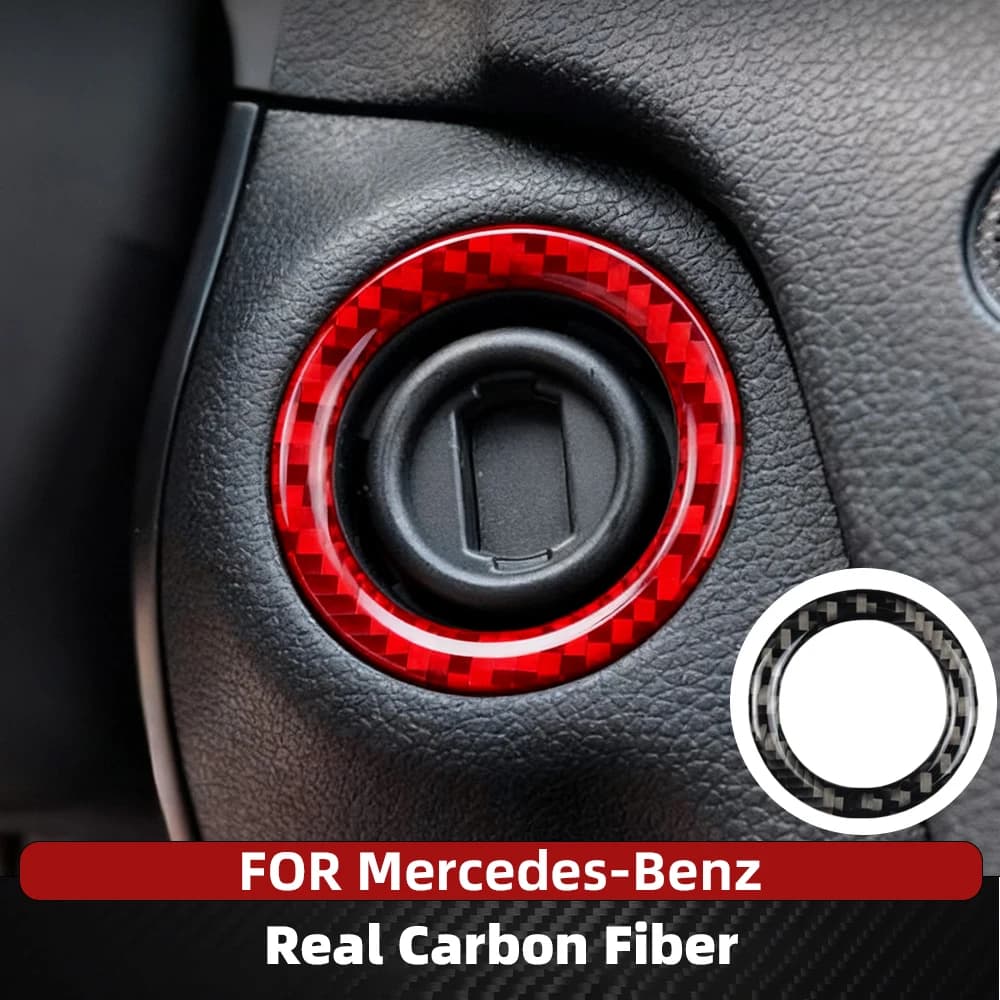 Carbon Fiber For Mercedes Benz W203 W204 W212 A B C E Class GLA CLA GLC SLK Car Ignition Switch Key Hole Ring Trim Stickers Red