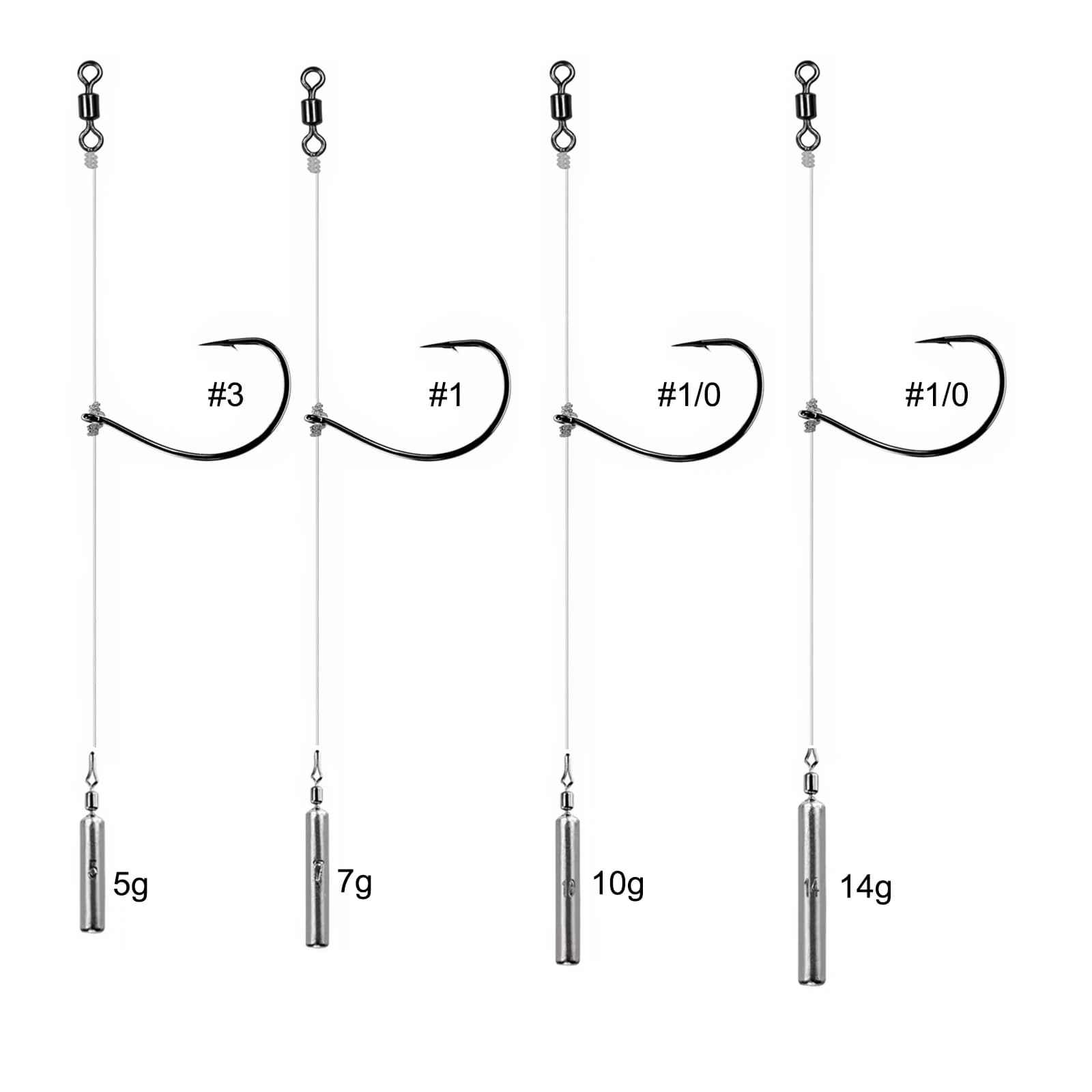 5pcs Drop Shot Rig with Fishing Weight Sinker 5g-14g Surf Fishing Rig Texas Rig for Swimbaits Soft Plastic Lure Worm Grubs