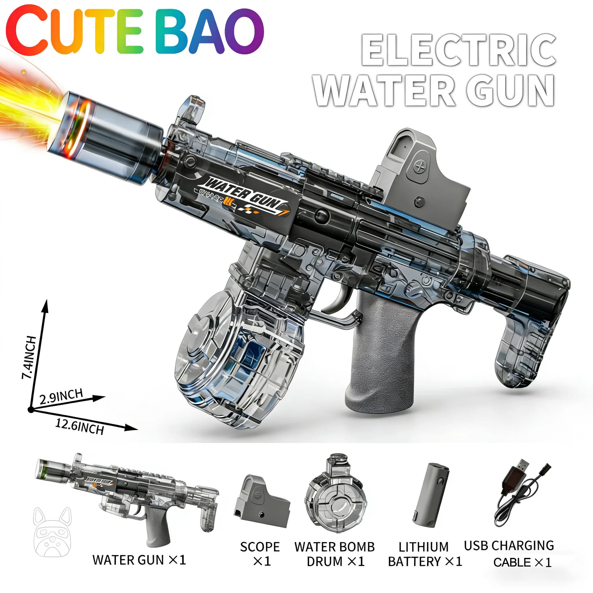 Space Electric Water Gun Energy Ring Burst Transformation LED Lights Large Capacity Full Auto Continuous Fire Squirt Gun Toy