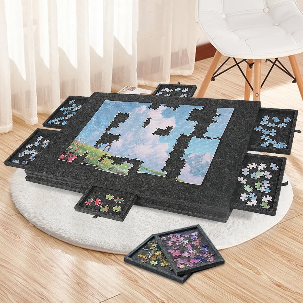 1000 PCS Puzzle Board Tilting Puzzle Board Portable Puzzle Tool 2 in 1 Stand and Protective Case 6 Sorting Drawers Puzzle Games Board Felt Fabric